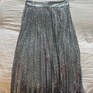 Sezane Dino Silver Pleated Skirt 36